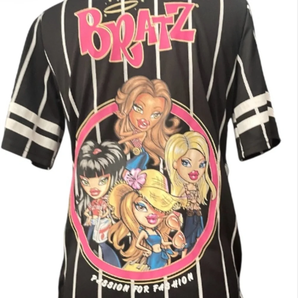 Bratz Baseball Jersey Graphic Shirt Black White Pinstripe Y2K Style